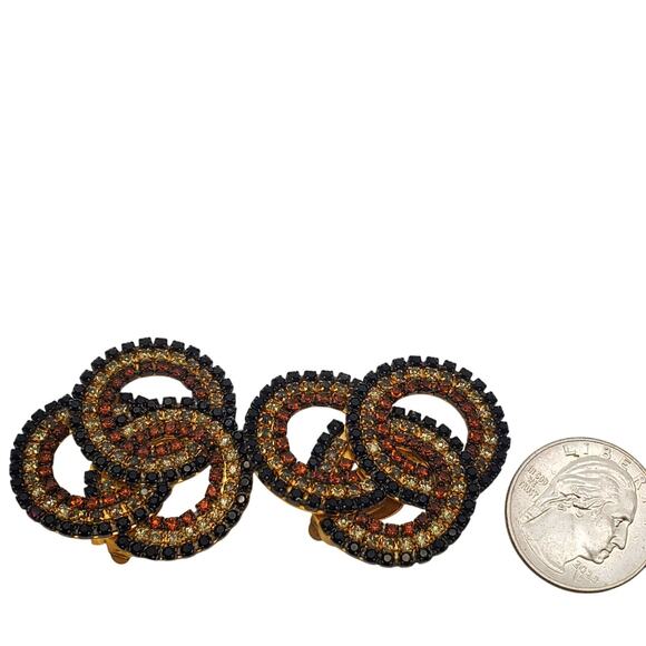 Designer Clip Earrings Roxanne Assoulin Infinity Knot Black Gold Brown Crystal - Picture 7 of 10